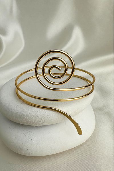 Modex Gold Color Metal Curved Geometric Pattern Adjustable Handle Accessory (Diameter: 9cm)