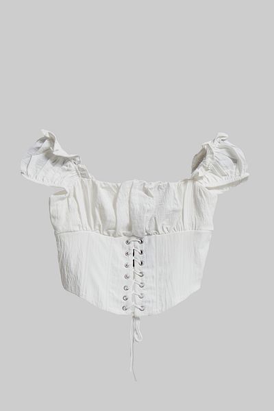its basic Women's Ecru Color Bird's Eye Detailed Special Design Crop Top