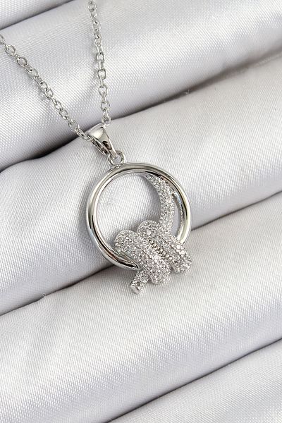 Clariss 316L Steel Zircon Stone Knot Model Silver Color Women's Necklace
