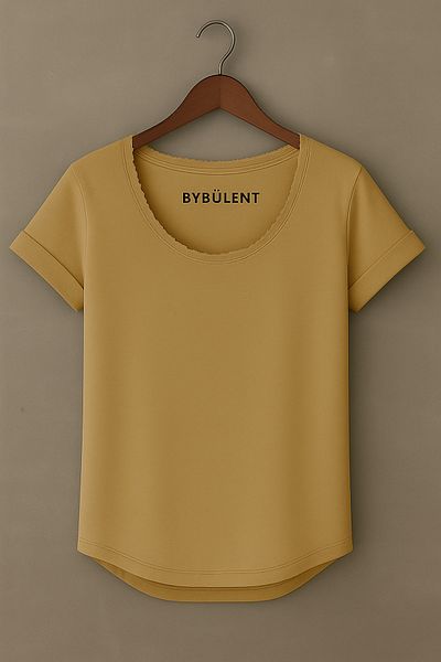 BYBÜLENT Ανδρικό μπλουζάκι Camel Special Production με φαρδύ γιακά κάτω οβάλ κομμένο μπλουζάκι