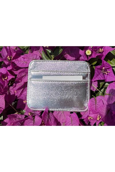 SİNİSA BAG Women's Silver Metallic Leather Stylish Card Holder 5 Compartments Minimal Design