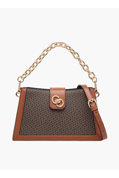 Celeste Monogram Print Shoulder Bag with Zip Closure and Chain Strap - W 9 x H 15.5 x D 26 cm