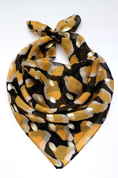 THE MOON Eggs Abstract Patterned Gilded Textured Yellow Luxury Chiffon Scarf