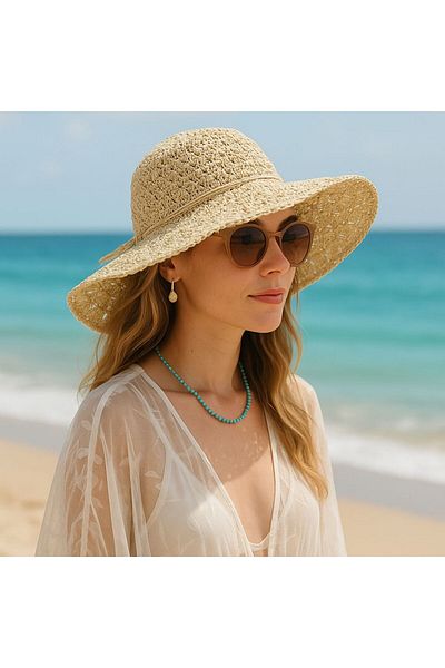 SFCOLLECTION Women's Hand Knitted Natural Straw Hat