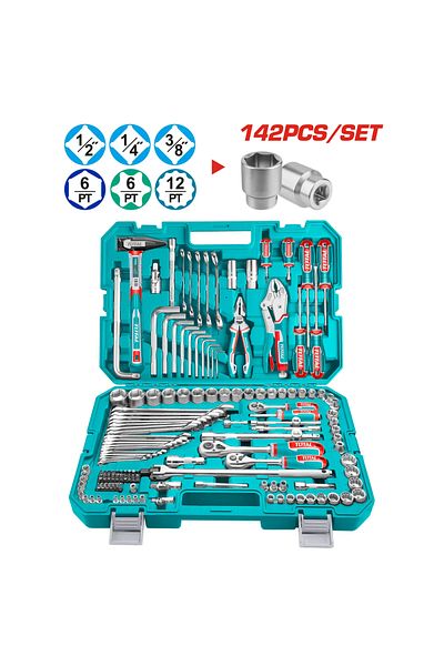 TOTAL Tool Bag with 1/2" & 1/4" & 3/8" Bits 142pcs/set Total Thkthp21426