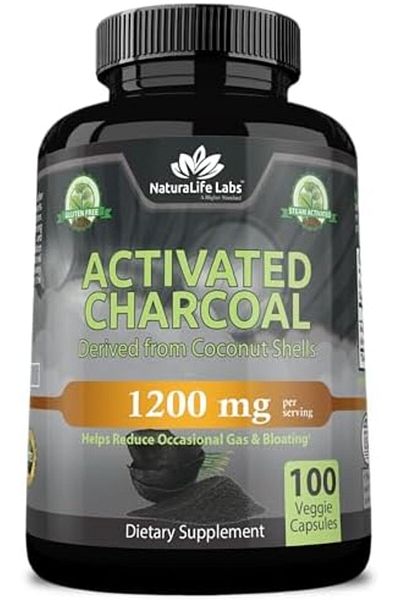 NaturaLife Lab NaturaLife Labs Organic Activated Charcoal Capsules - 1,200mg, 100 Vegan Capsules