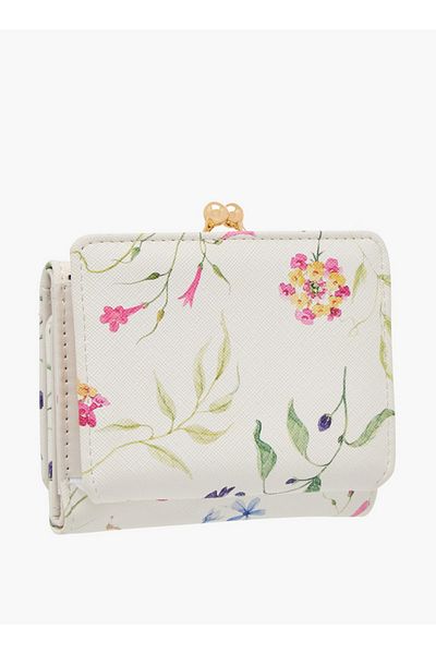 Flora Bella by Shoexpress محفظة ثلاثية الطي بطبعة زهور مع زر للإغلاق