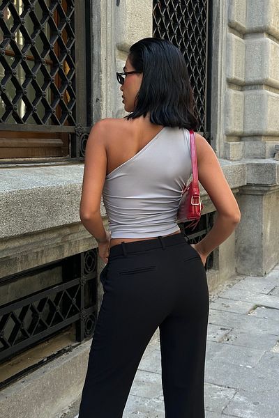 World Fashion Trends Single Shoulder and Side Gathered Flexible Crop Blouse WFT4048B
