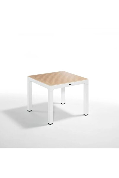 Novussi Wood Masa 90x90 Çizgili Seginus Camlı Masa (Beyaz-Fildişi)