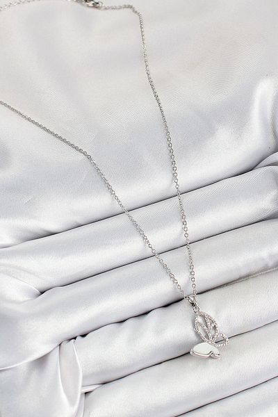 Clariss 316L Steel Zircon Stone Butterfly Model Silver Color Women's Necklace