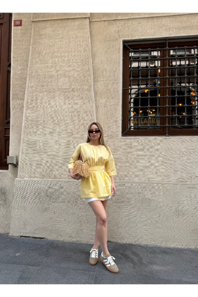 Melike Bakar Boutique Beli Kuşak Görünümlü Poplin Gömlek