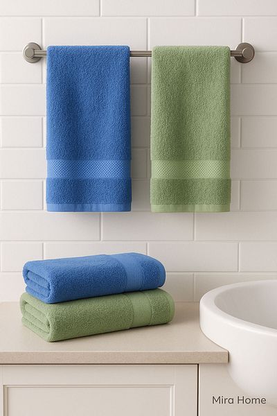 Mira Home 4 Piece Economical Bathroom Towel Set 100% Cotton Quickdry Blue