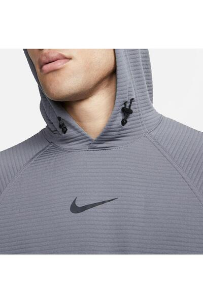 Nike Dri-FIT Fleece Fitness Erkek Gri Kapüşonlu Sweatshirt