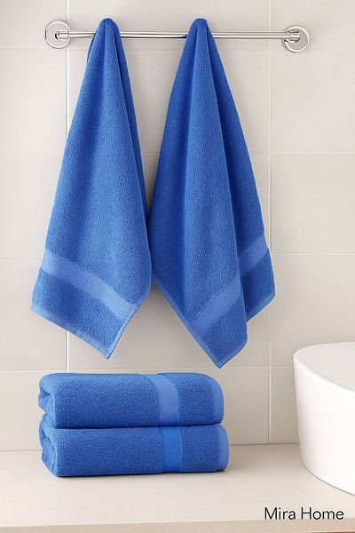 Mira Home 4 Piece Economical Bathroom Towel Set 100% Cotton Quickdry Blue
