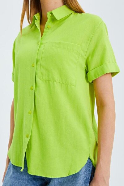 Mixray 3950 Women's Oxford Short Sleeve Basic Shirt Olive