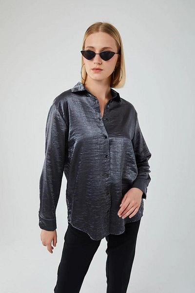 Mixray 4407 Women's Shiny Fabric Shirt Anthracite