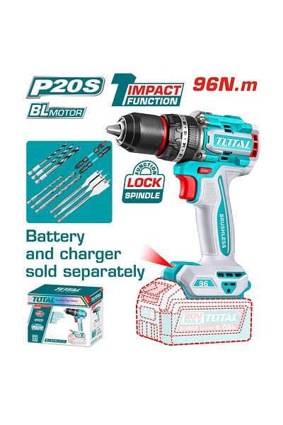 TOTAL Total Tidli209681 20V 96Nm Vibrating Cordless Drill without Battery and Charger