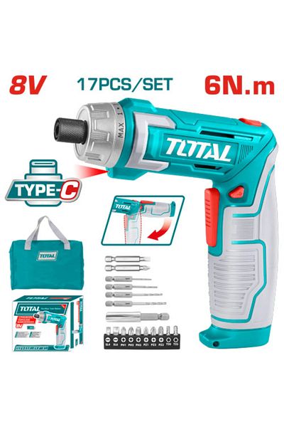 TOTAL Total Tsdli0802 8v 17 Pcs/set Cordless Impact Screwdriver