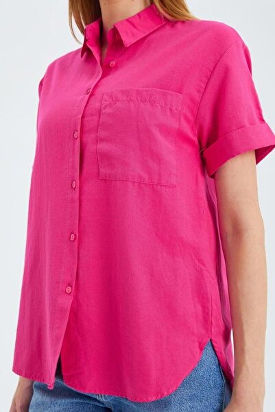 Mixray 3950 Women's Oxford Short Sleeve Basic Shirt Fuchsia