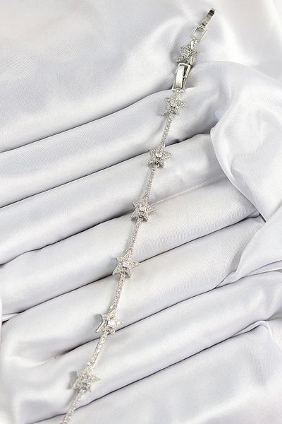 norsary Brass Zircon Stone Row Star Model Silver Color Women's Bracelet