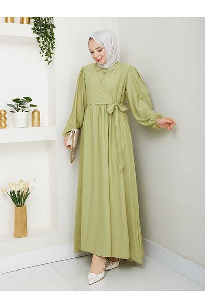 TOKARİS TEKSTİL Women's Front Closure Buttoned Shirt Collar Savior Hijab Strawberry Dress