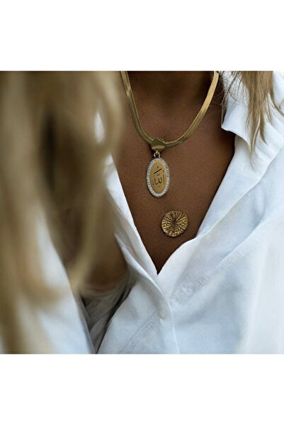 İNN JEWELLERY قلادة فولاذية مضادة للحساسية مع نقش الله (ضمان المستورد لمدة عا...