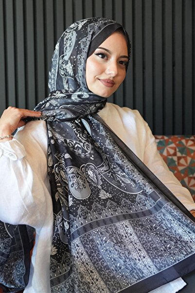 AFVENTE Μαύρο μαλακό βαμβακερό σάλι με μοτίβο Karma