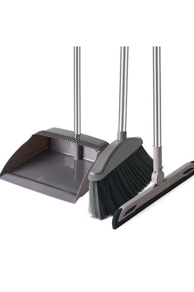 huitich 3-in-1 Cleaning Set: Broom, Dustpan, and Squeegee Grey