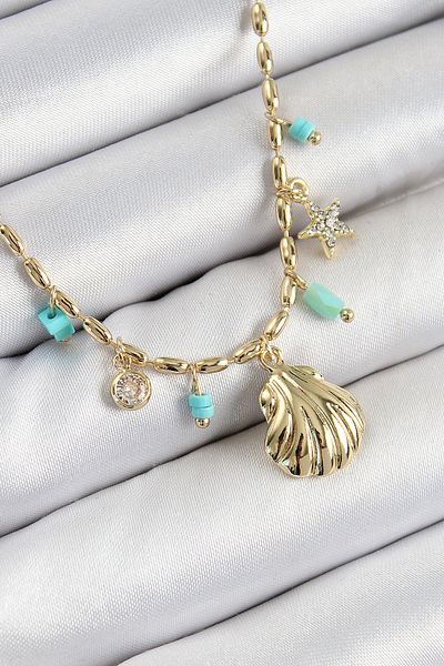 Clariss Brass Zircon Stone Seashell Model Gold Color Women's Necklace
