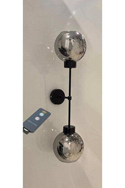 gaziantepavize Kumandalı Pilli Aplik Poyraz Füme Camlı Siyah Kasa Metal Modern Tek Adet - Özel Tasarım Lamba - Pil
