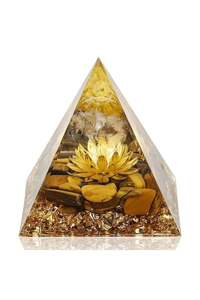 BLA BLA FOAM Piramida Orgon Cu Cristale,ochi De Tigru,floare De Lotus Și Sferă De Cristal Transparent,5x5 Cm,6 H