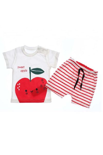 Necix's Compleu tricou si pantalon scurt Mar rosu bebelusi bumbac 6-24 luni