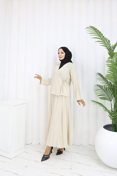 ALLMİRA FASHION Side Tie Kimono Skirt Hijab Double Set