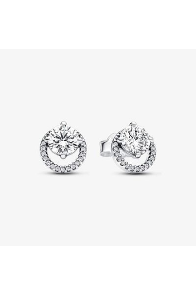 Pandora Timeless Shiny Round Halo Zirconia Earrings - 925 Sterling Silver