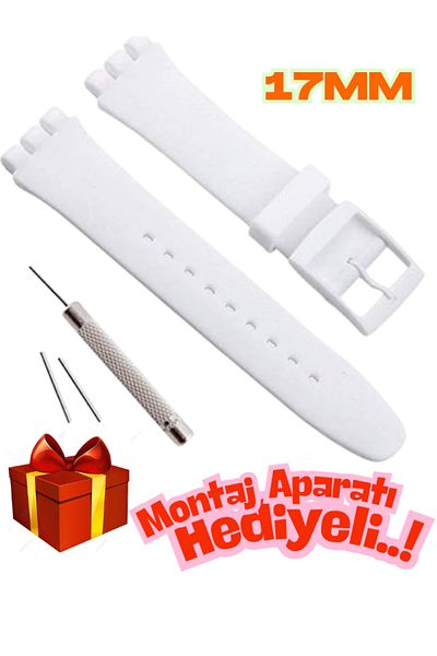 onlinekordon Swach 17mm Compatible White Silicone Watch Band Strap
