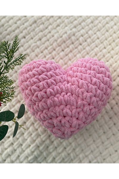 ÖRGÜCÜ DESİGN Puffy Heart Pillow Pink - Knitted Heart Pillow
