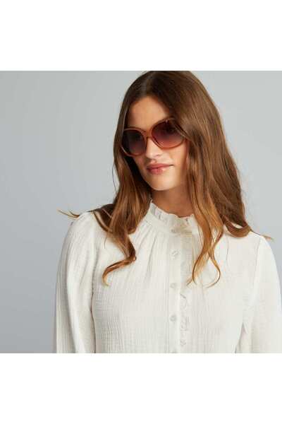 KIABI Double cotton gauze ruffled blouse WHITE