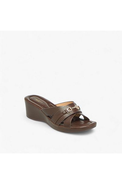 Flora Bella by Shoexpress Metal Accent Slip-On Sandals with Wedge Heels