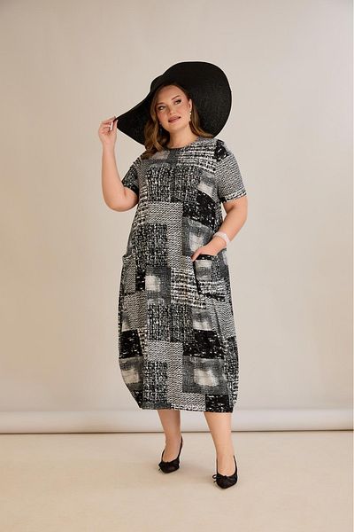 Butik Ayseba Women's Plus Size Pocketed Long Combed Cotton Dress