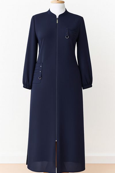 HESNA Large Size Daily Zippered Stylish Navy Blue Ferace (6534 Ferace)