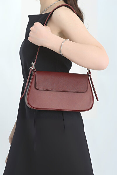 Catwins Geantă de umăr cu clapă bagheta burgundă pentru femei C3005