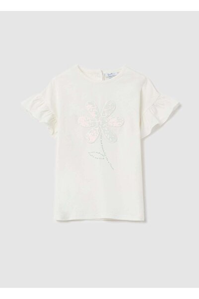 Ovs تي شيرت مع كشكشة وزهرة