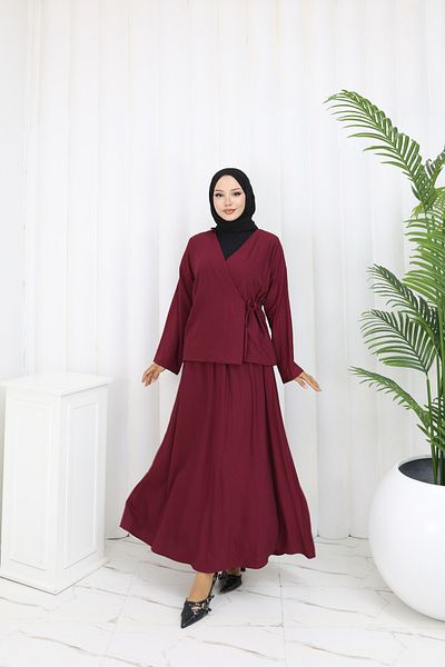 ALLMİRA FASHION Side Tie Kimono Skirt Hijab Double Set