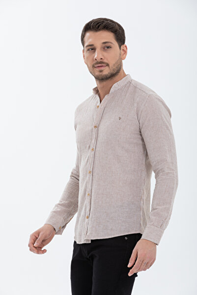 Klothy Ανδρικό μακρυμάνικο πουκάμισο με ριγέ λινό γιακά 2447