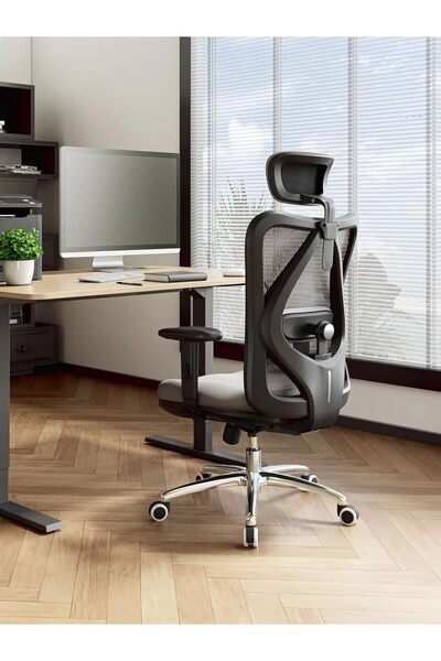 Woodies M18-N106GY Ergonomic Office Chair Computer High Back 2D Armrest Adjustable Headrest Grey
