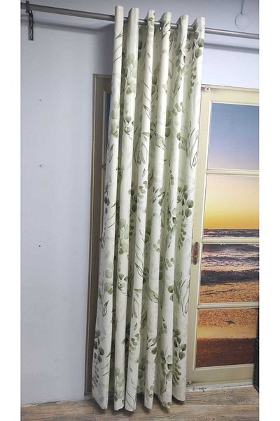 Evcimenhome Rustic Curtain (Lined) Linen Fabric. 230Cmx230Cm Springgreen with Eyelets Metal Rings