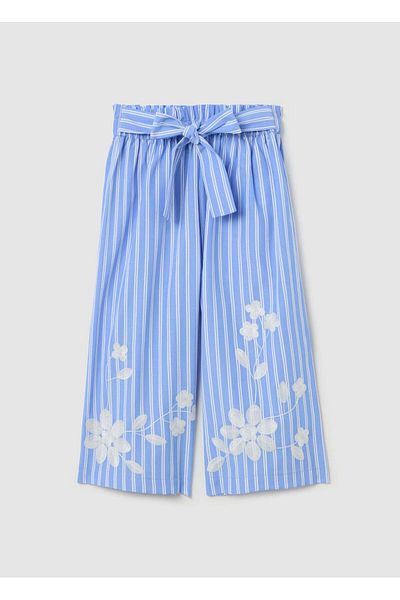Ovs Blue Striped Culotte Trousers With Embroidered Flowers