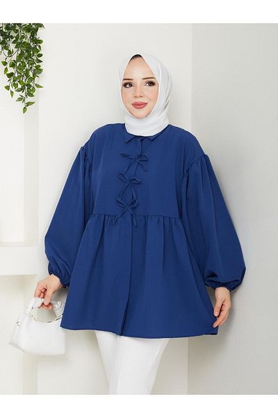 Nergis Neva Butik Poplin fabric bow balloon sleeve hijab tunic