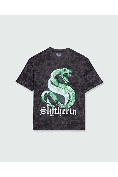 Ovs تي شيرت قطني مصبوغ بطبعة هاري بوتر