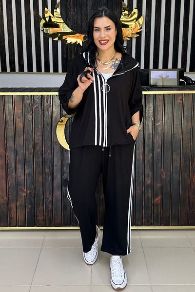GÖKSEL Striped Zipper Stone Suit Bamboo Large Size